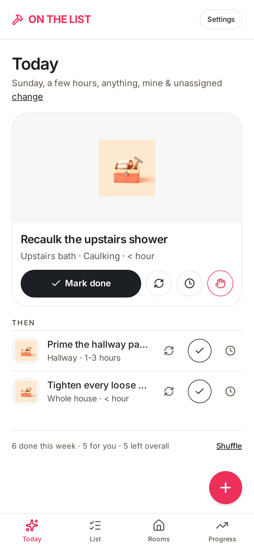 On the List Today view showing the daily three task picks